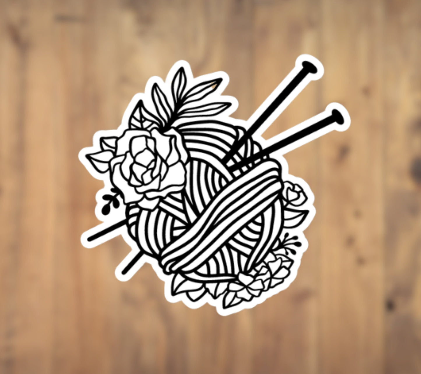 Floral Yarn and Needle Knitting Ball Vinyl Sticker | Laptop Sticker | Tumbler Sticker | Phone Sticker | Water Bottle Sticker