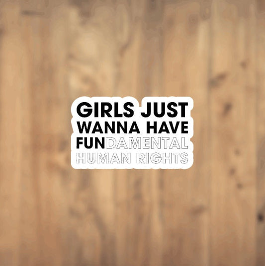 Girls Just Want To Have Fundamental Human Rights Vinyl Sticker | Laptop Sticker | Tumbler Sticker | Phone Sticker | Water Bottle Sticker