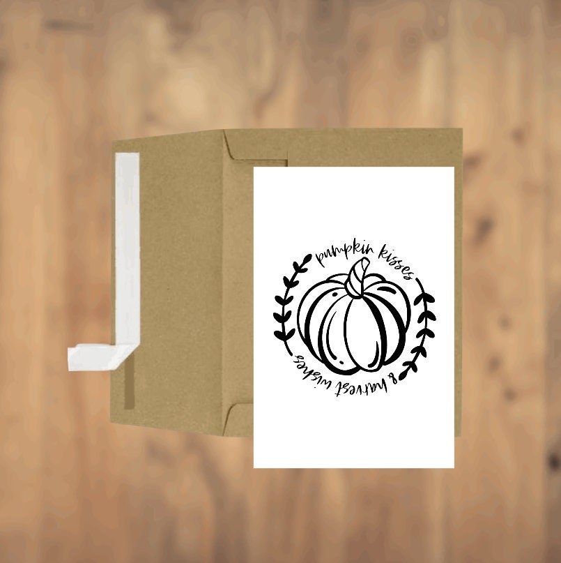 Pumpkin Kisses & Harvest Wishes, Greeting Card, Fall Card, Harvest Card, Holiday Card, Blank Card