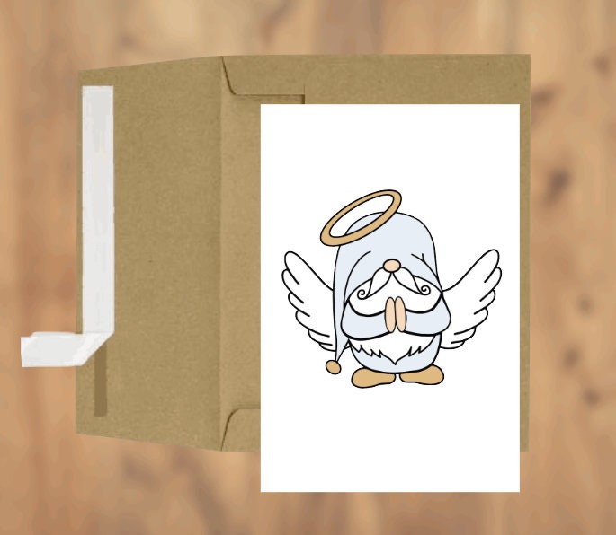 Angel, Gnome, Greeting Card, Holiday Card, Sympathy Card, Christmas Card, Blank Card