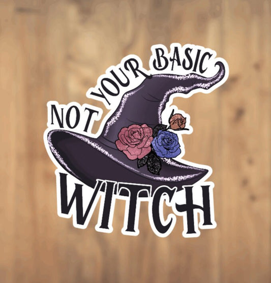 Not Your Basic Witch, Witch Hat, Vinyl Sticker, That Witch, Laptop Sticker, Tumbler Sticker, Phone Sticker, Halloween Sticker