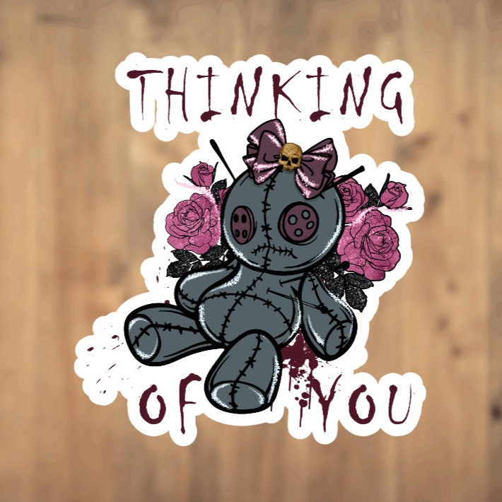 Thinking Of You, Voodoo Doll, Vinyl Sticker, Witches Poppet, Voodoo Spell, Halloween Sticker, Gift, Laptop Sticker, Witch Craft, Love Spell