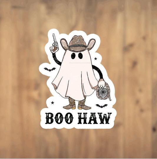 Boo Haw Halloween Ghost Cowboy Rancher Western Vinyl Sticker