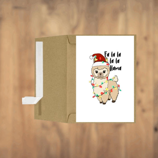 Fa La La La La Llama Wrapped In Christmas Lights Christmas Card Holiday Card Greeting Card Seasonal Card