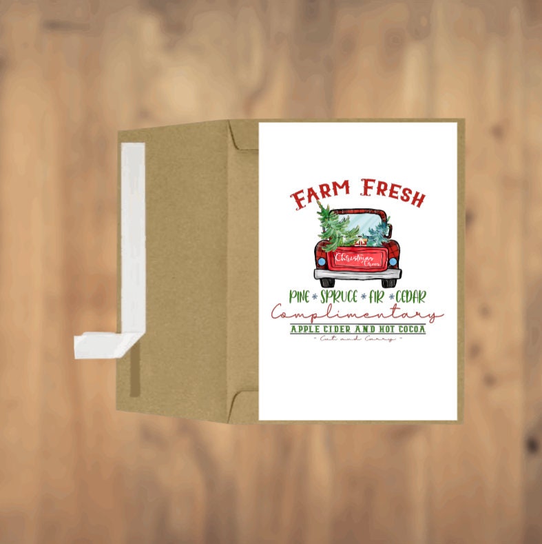 Farm Fresh Christmas Trees Pine Spruce Fir Cedar Red Truck Christmas Card Greeting Card Seasonal Card Holiday Card