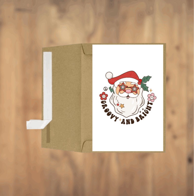 Groovy And Bright Retro Santa Christmas Card Greeting Card Holiday Card Seasonal Card Hippie Santa