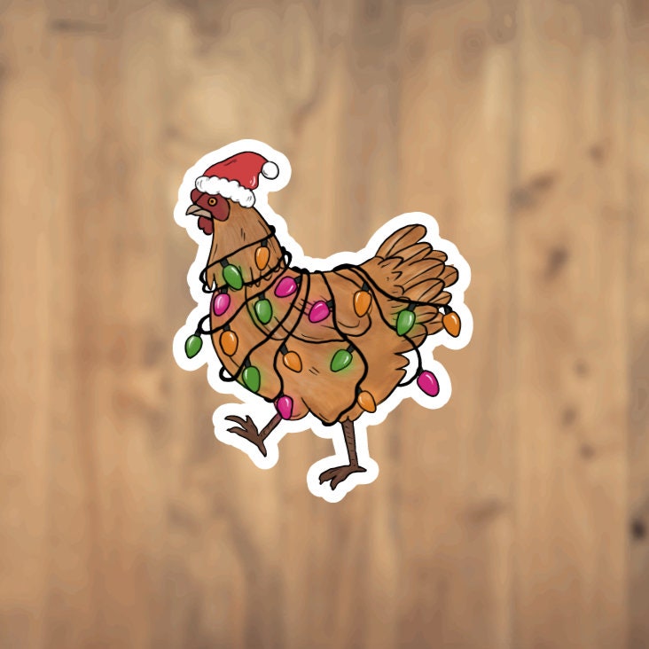 Festive Chicken Wrapped With Christmas Lights Christmas Chicken Vinyl Sticker