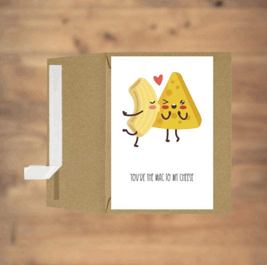 You're The Mac To My Cheese, Greeting Card, Love, Girlfriend, Boyfriend, Wife, Husband, Couple, Foodie, Blank, Valentine's Day, Anniversary