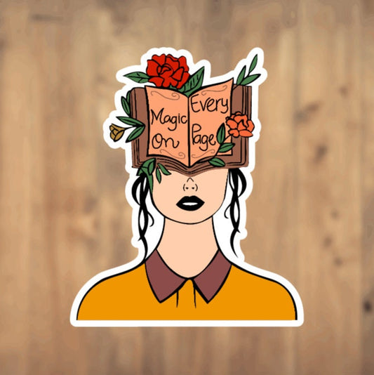 Magic In Every Page, Book Brain, Vinyl Sticker, Girl Who Loves Books, Reading, Reader, Gift, Tumbler, Laptop, Phone Case