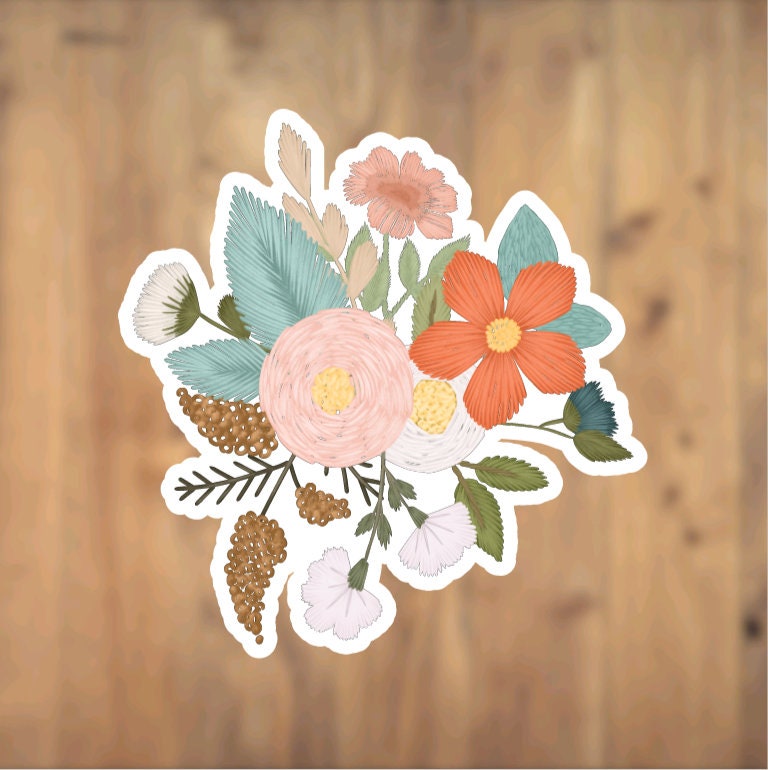 Embroidered Flowers, Embroidery, Vinyl Sticker, Hobby Sticker, Floral Sticker, Crafter, Craft, Hobby, Laptop Sticker, Phone Sticker, Maker,