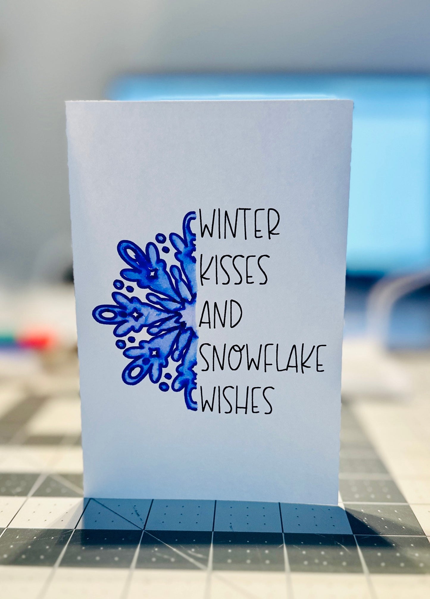 Winter Kisses and Snowflake Wishes, Greeting Card, Holiday Card, Winter Card, Festive, Snowflake, Watercolor