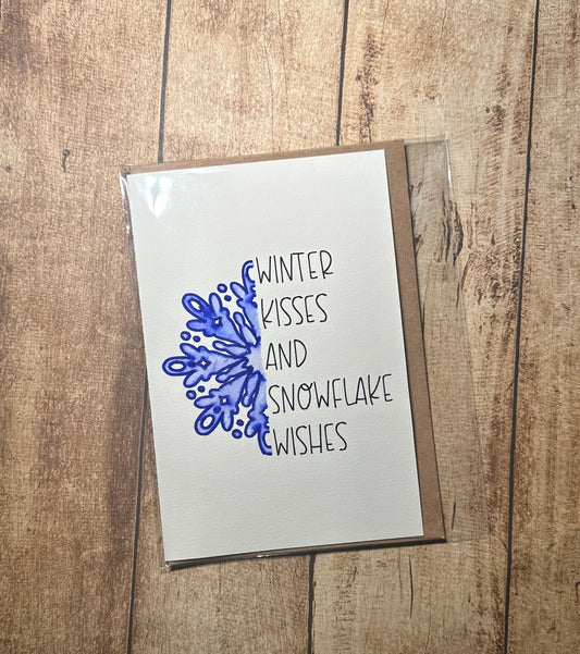 Winter Kisses and Snowflake Wishes, Greeting Card, Holiday Card, Winter Card, Festive, Snowflake, Watercolor