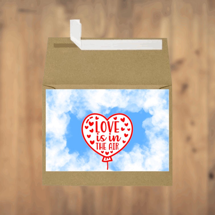 Love Is In The Air Balloon In The Sky, Greeting Card, Love, Valentine's Day, Couple, Boyfriend, Girlfriend, Engagement, Wedding,Anniversary