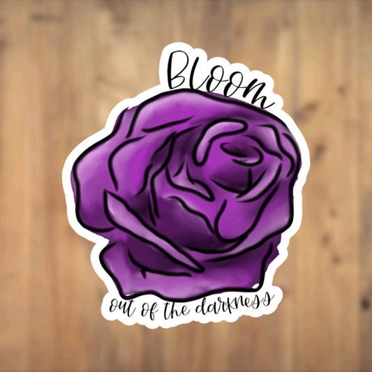 Purple Rose, Bloom Out Of The Darkness, Vinyl Sticker, Mental Health, Awareness, Hope, Motivational, Inspirational, Floral, Flower, Gift,