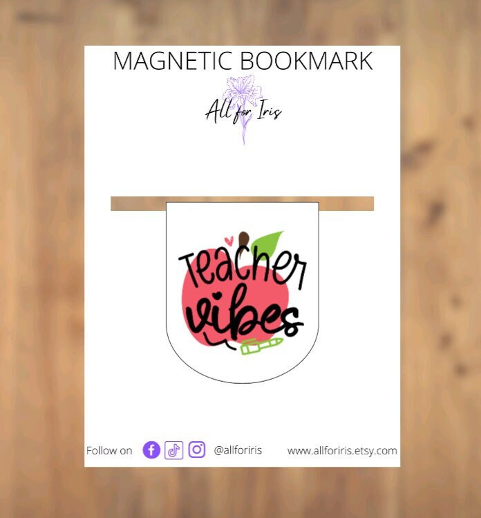 Teacher Vibes, Magnetic Bookmark, Book Nerd, Book Lover, Reading, Gift, Apple, Teacher, Student, School, Page Holder, Spot Saver, Page Clip