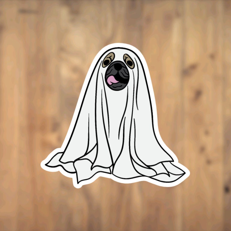 Dog, Ghost, Pug, Vinyl Sticker, Cute, Gift, Halloween, Spooky, October, Puppy, Laptop, Phone Case, Tumbler