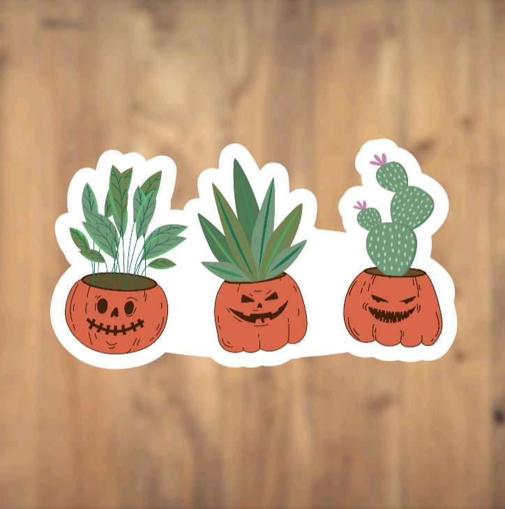 Succulents In Ceramic Pumpkin Pot, Vinyl Sticker, Spooky, Halloween, Plant Lover, Plant Gift, Laptop, Phone Case, Cactus, Cute