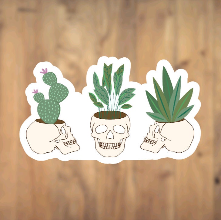 Succulents In Ceramic Skull Pot, Vinyl Sticker, Spooky, Halloween, Plant Lover, Plant Gift, Laptop, Phone Case, Cactus, Cute