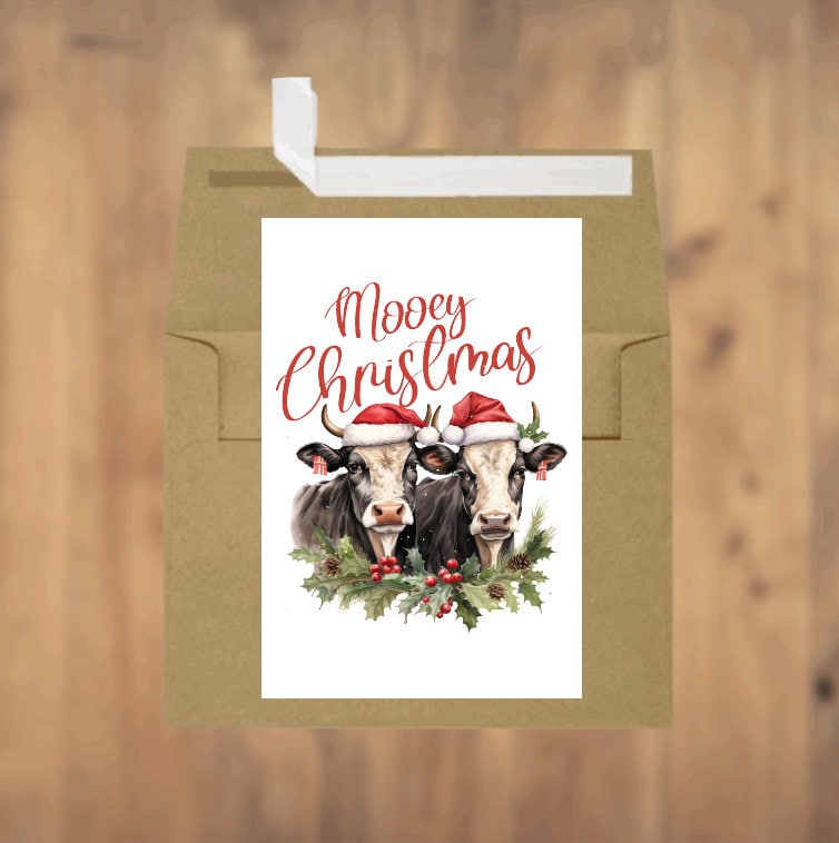 Mooey Christmas, Cow, Greeting Card, Holiday, Festive, Trendy, Gift