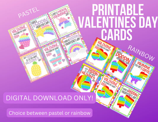 DIGITAL DOWNLOAD ONLY, Printable Valentines Day Cards, Pop it, For Kids, Gift, Trendy, School, Rainbow, Pastel