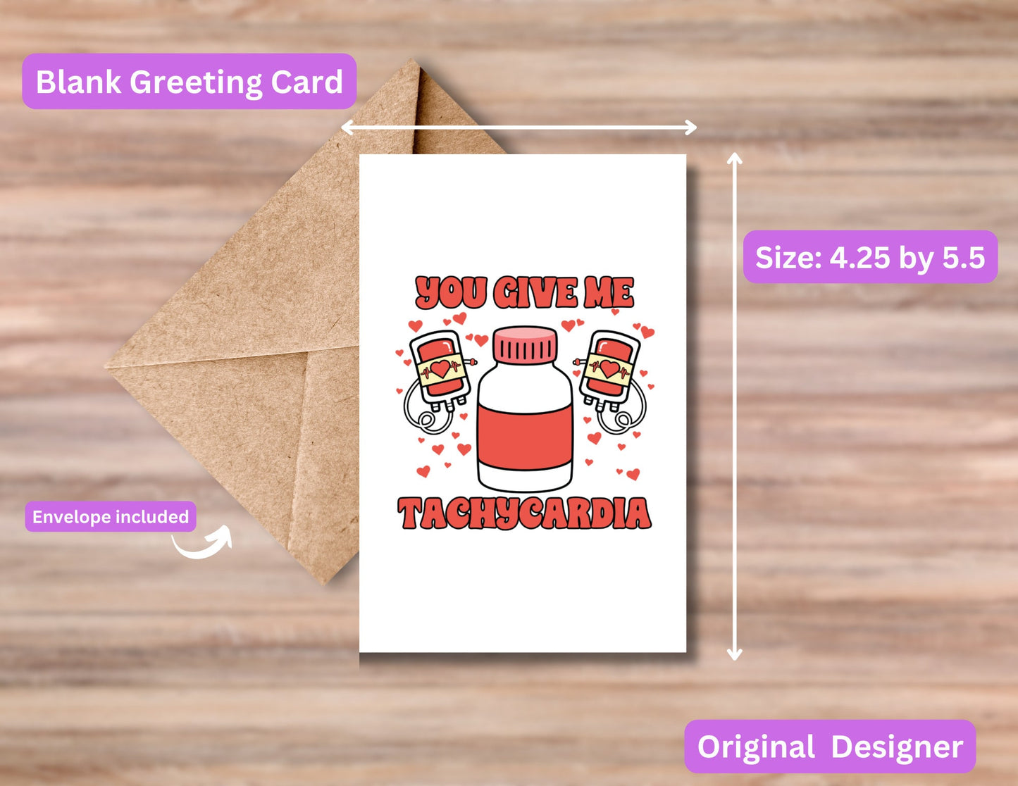 You Give Me Tachycardia Greeting Card, Funny, Valentine's Day, Gift, Love, Punny, Heartbeat, Medical Joke, Holiday, Blank Card